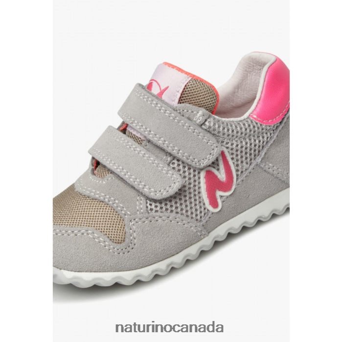 Kids SAMMY 2 VL. Z2N0TL517 Naturino Leather and Fabric Sneakers Grey-Fuchsia