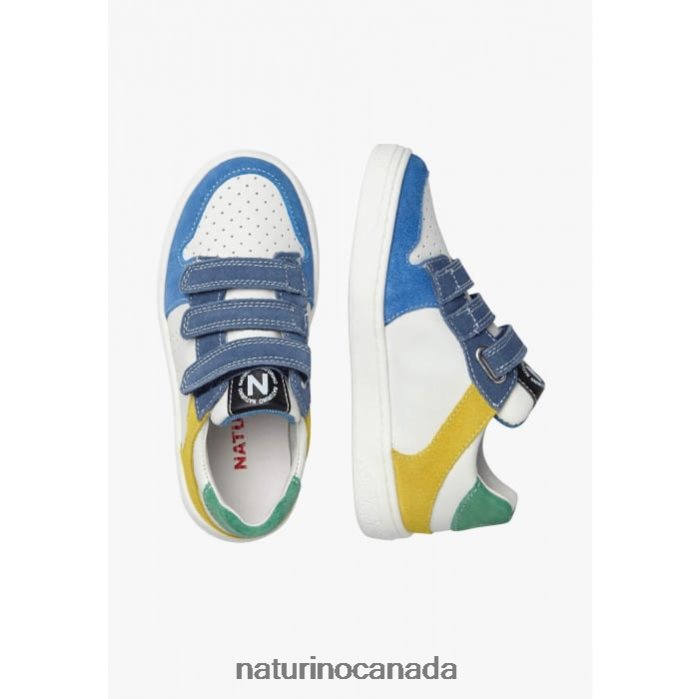 Kids THERAL VL. Z2N0TL374 Naturino Leather and Suede Sneakers White-Sky Blue