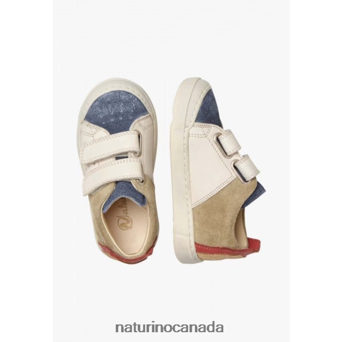 Kids TRAJAN VL Z2N0TL380 Naturino Leather and Suede Sneakers Blue-Dove Grey