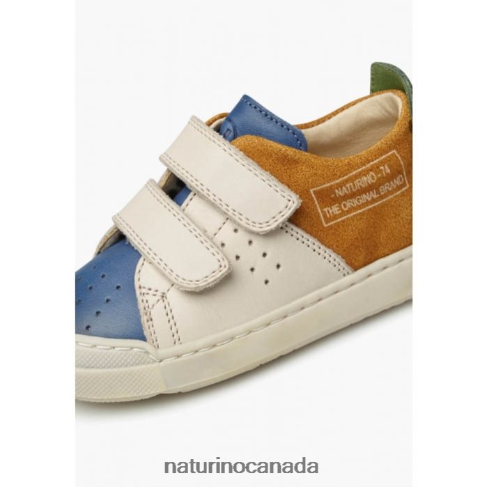 Kids TRAJAN VL Z2N0TL499 Naturino Leather and Suede Sneakers Blue-Cognac