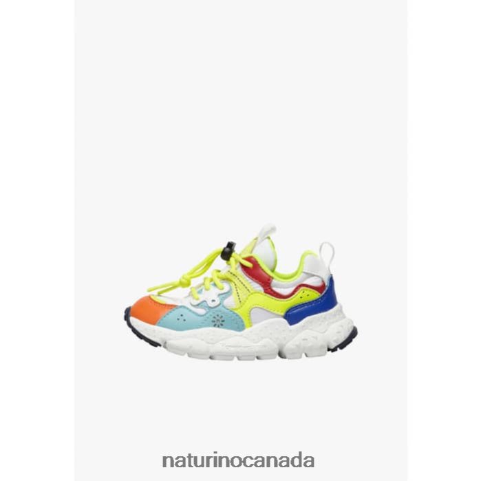 Kids YAMANO 3 JUNIOR. Z2N0TL34 Naturino Eco Leather and Technical Fabric Sneakers Turquoise-Fluo Yellow