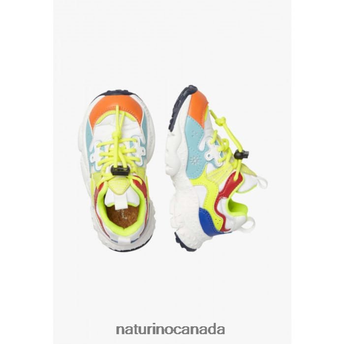 Kids YAMANO 3 JUNIOR. Z2N0TL34 Naturino Eco Leather and Technical Fabric Sneakers Turquoise-Fluo Yellow