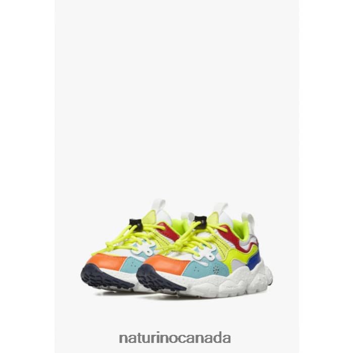 Kids YAMANO 3 JUNIOR. Z2N0TL34 Naturino Eco Leather and Technical Fabric Sneakers Turquoise-Fluo Yellow