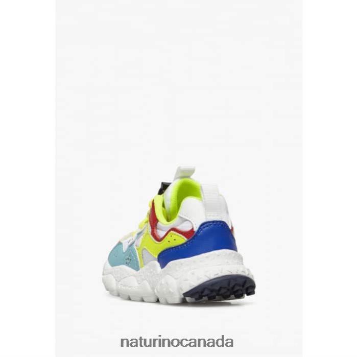 Kids YAMANO 3 JUNIOR. Z2N0TL34 Naturino Eco Leather and Technical Fabric Sneakers Turquoise-Fluo Yellow