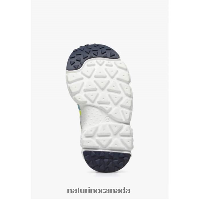 Kids YAMANO 3 JUNIOR. Z2N0TL34 Naturino Eco Leather and Technical Fabric Sneakers Turquoise-Fluo Yellow