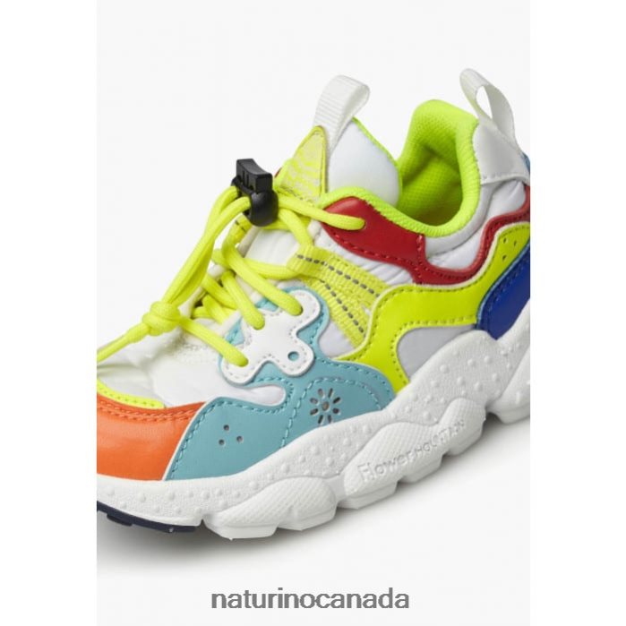 Kids YAMANO 3 JUNIOR. Z2N0TL34 Naturino Eco Leather and Technical Fabric Sneakers Turquoise-Fluo Yellow