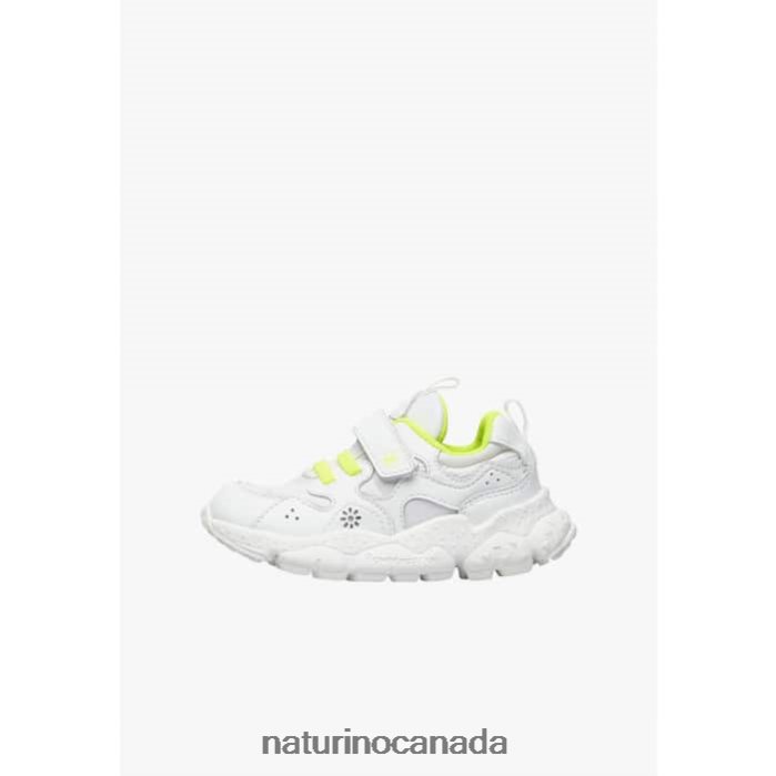 Kids YAMANO 3 VL JUNIOR. Z2N0TL41 Naturino Faux Leather and Technical Fabric Sneakers White-Fluo Yellow