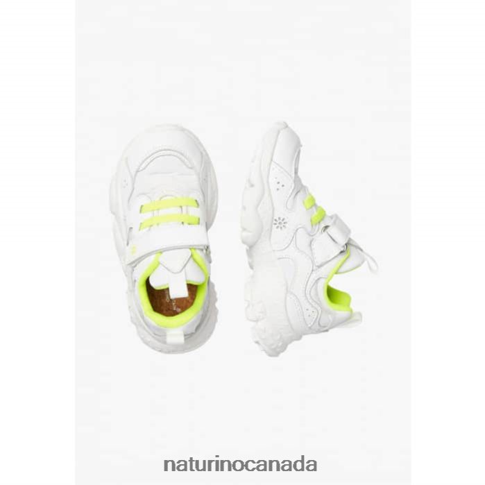 Kids YAMANO 3 VL JUNIOR. Z2N0TL41 Naturino Faux Leather and Technical Fabric Sneakers White-Fluo Yellow