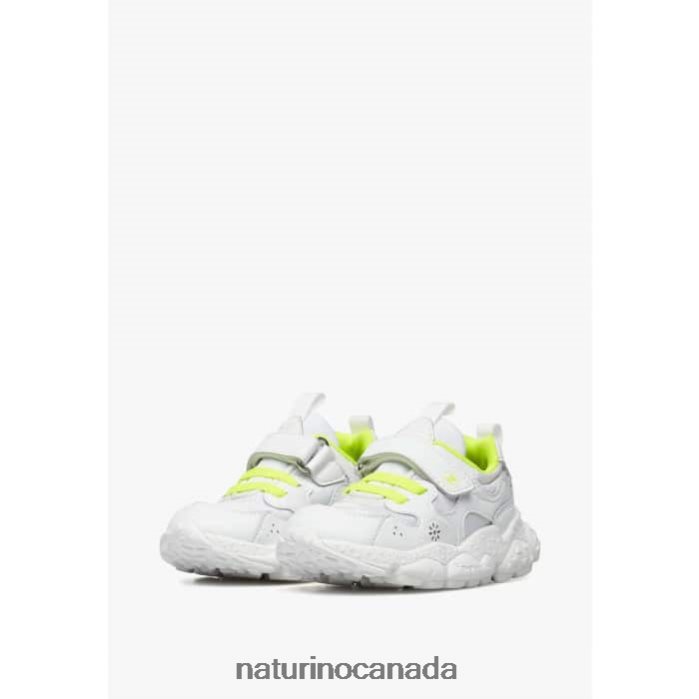 Kids YAMANO 3 VL JUNIOR. Z2N0TL41 Naturino Faux Leather and Technical Fabric Sneakers White-Fluo Yellow