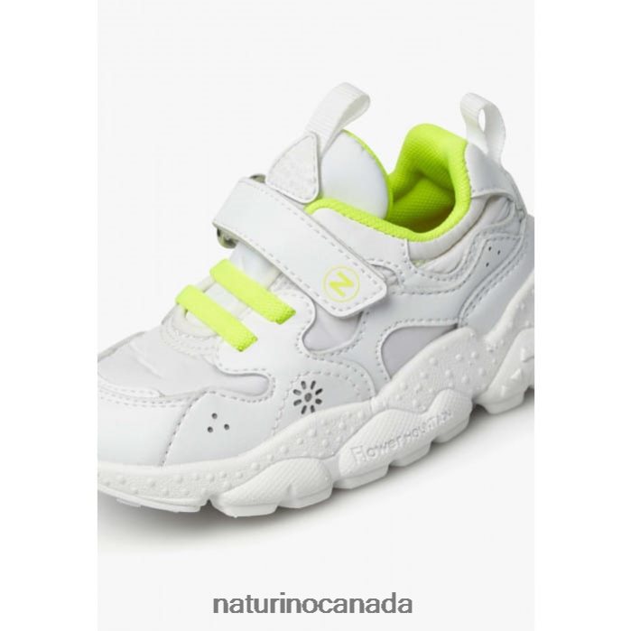 Kids YAMANO 3 VL JUNIOR. Z2N0TL41 Naturino Faux Leather and Technical Fabric Sneakers White-Fluo Yellow
